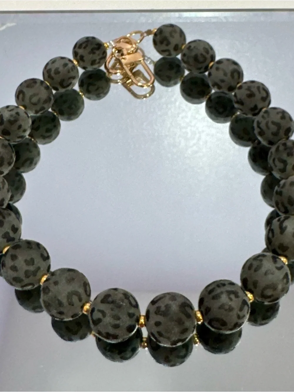 New Leopard-Print Beaded Bag Chain 18 inches with Gold Accents